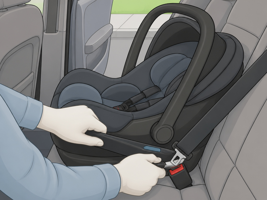 Installing an infant car seat on the passenger side next to the curb.