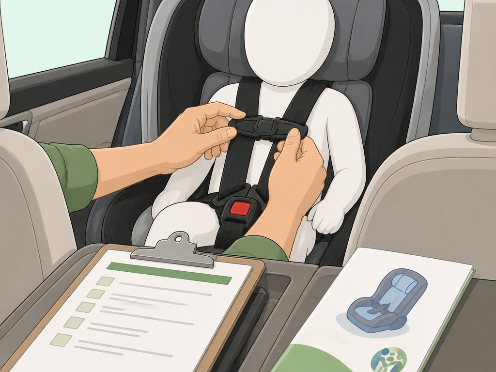 Caseworker and caregiver implementing a car seat safety plan after a report.