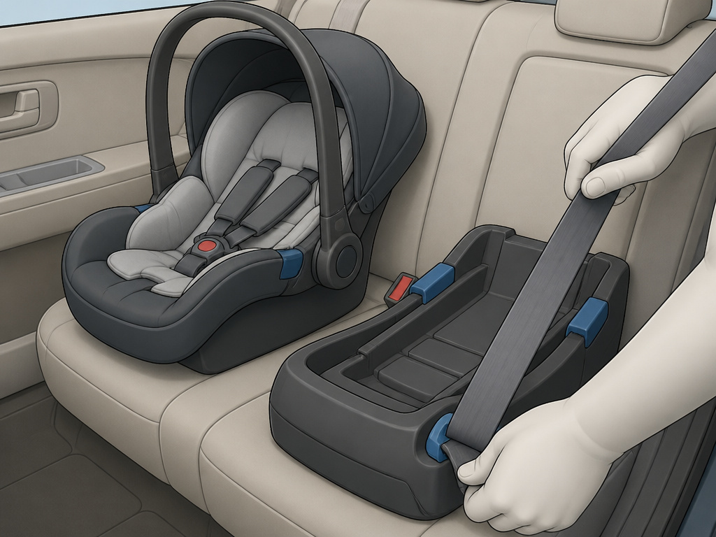 Installing a second infant car seat opposite the first for sibling safety.