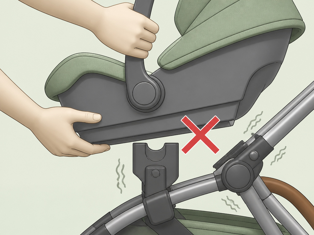 Universal car seat adapter creating a wobbly, unsafe connection on a stroller.